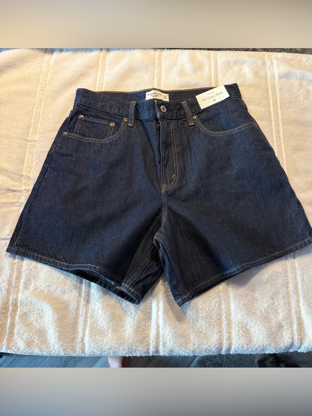 Abercrombie & Fitch Dark Blue High-Rise Denim Shorts - Picture 5 of 9